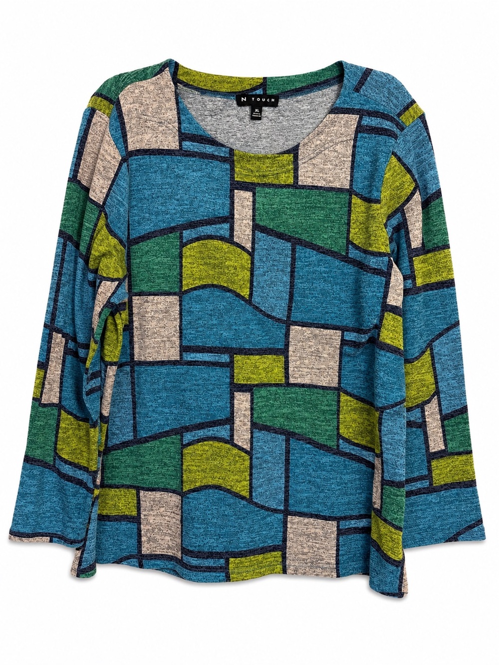 N Touch Teal & Green Geometric Long Sleeve Tee
